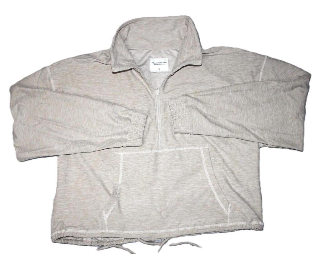 Abercrombie & Fitch Pullover Womens XL Beige 1/4 Zip Pockets Lightweight